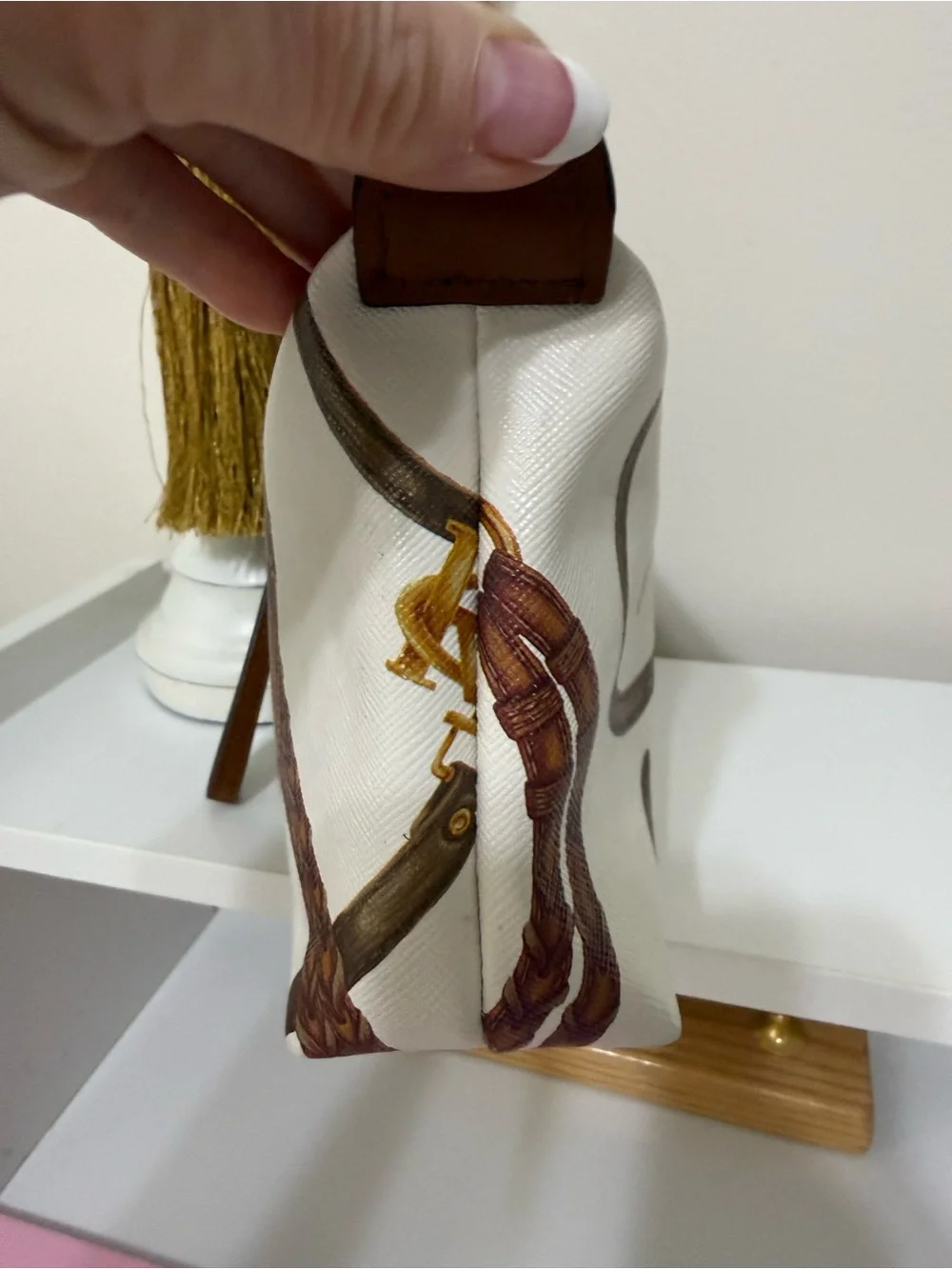 Vintage Ralph Lauren Cream and Brown Women's Cosmetic Wristlet